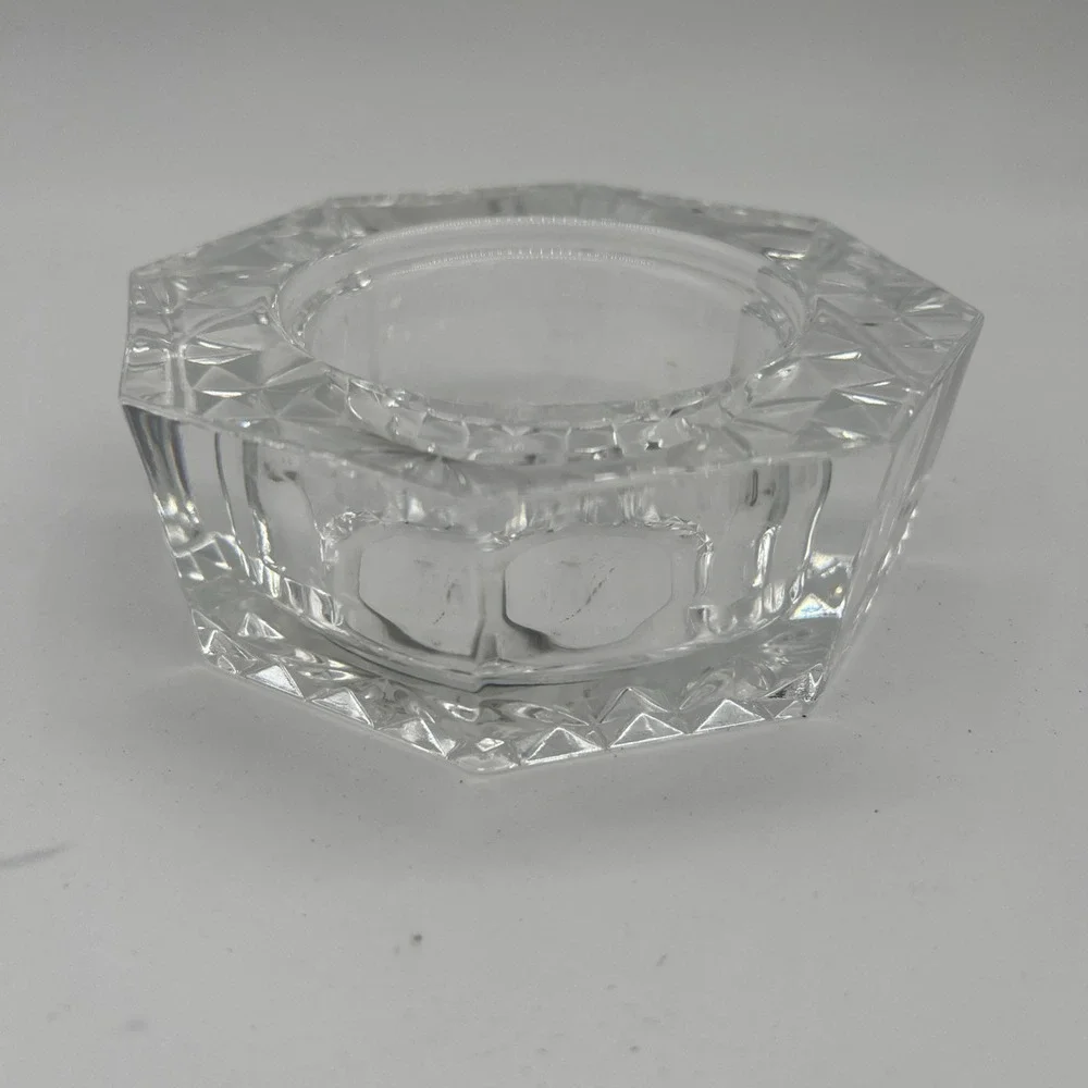 Vintage Heavy France Crystal Candle Holder Votive‎ Diamond Octagon Trinket Dish